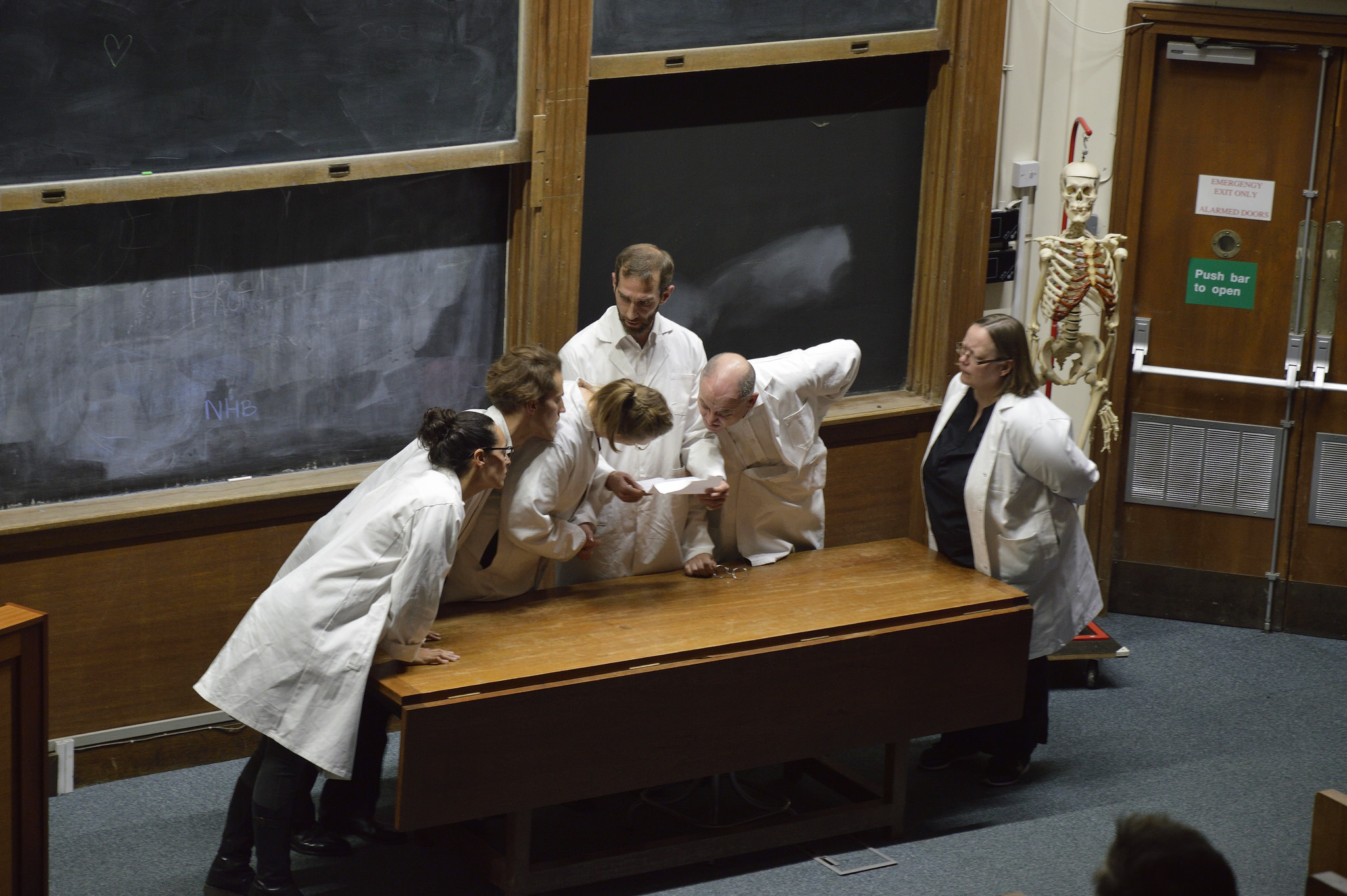 Figure 2: Public performance of Professor Bernhardi, Anatomy Lecture Theatre, Downing Site, University of Cambridge, 2016, picture by Hal Blackburn.