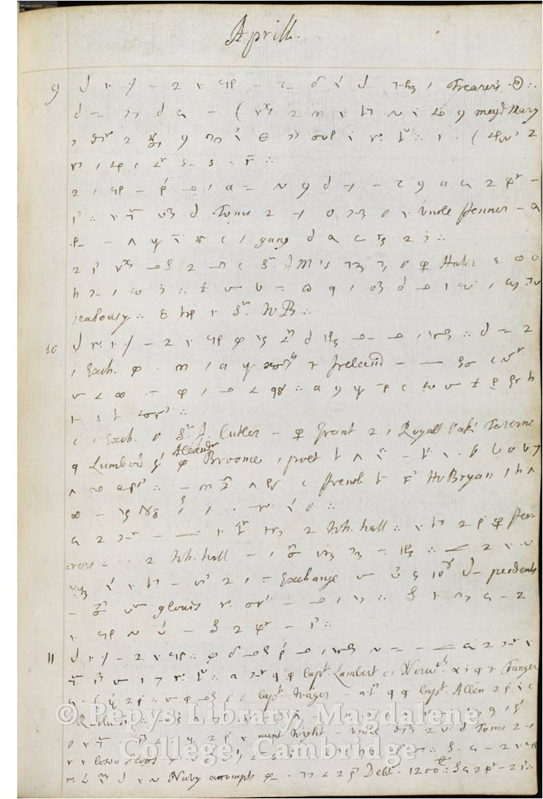Item 3: Manuscript: Samuel Pepys’s Diary, 10th April 1663