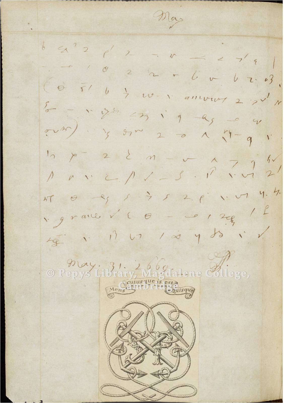 Item 4: Manuscript: The Closing of Samuel Pepys’s Diary, 31st May 1669