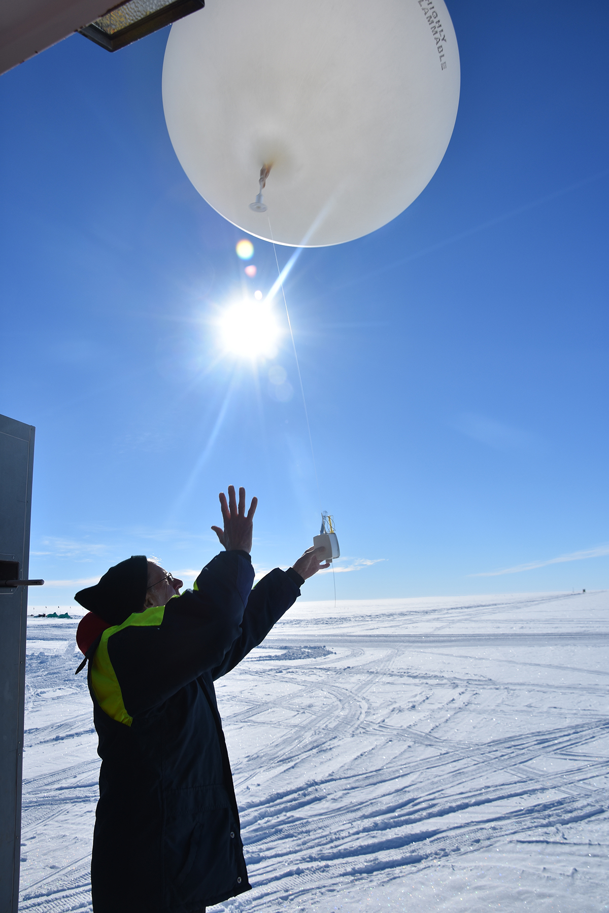 Launching a weather balloon.