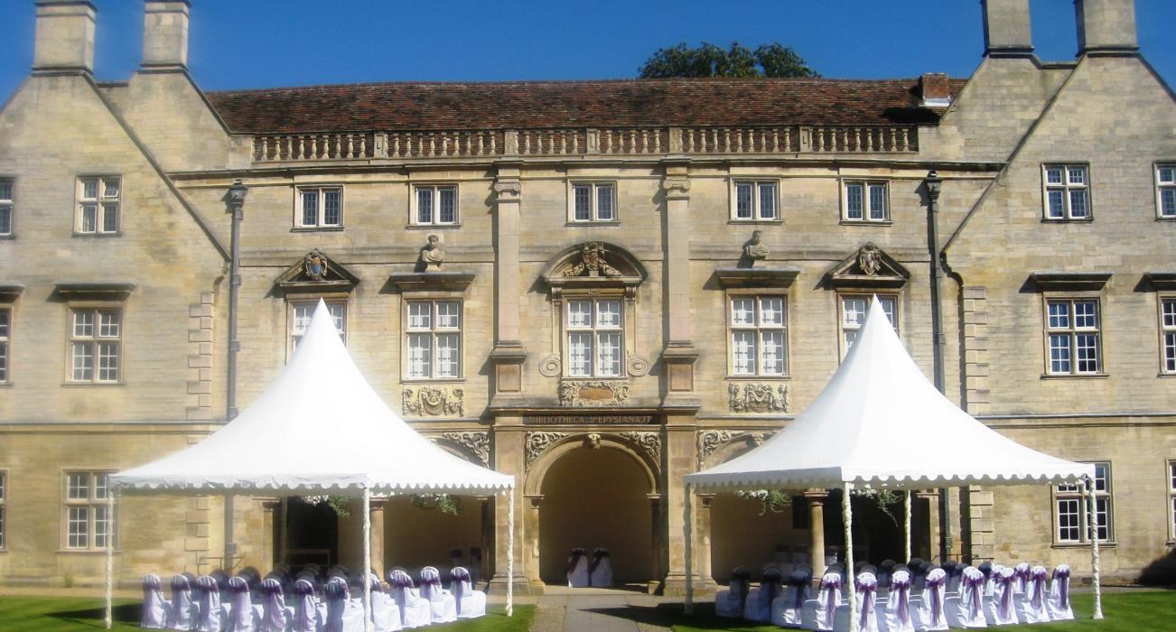 Magdalene College Wedding Pepys Building Cloisters with Gazebos
